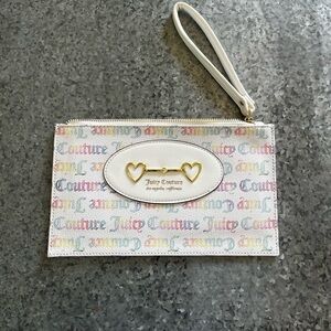 Juicy Couture White Multi Color Gothic Print Wristlet Wallet